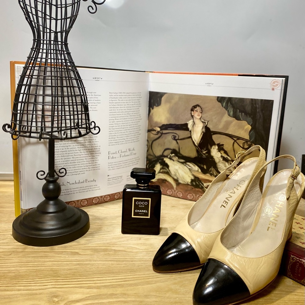 Chanel Two-Tone Slingback Pumps in Beige and Black